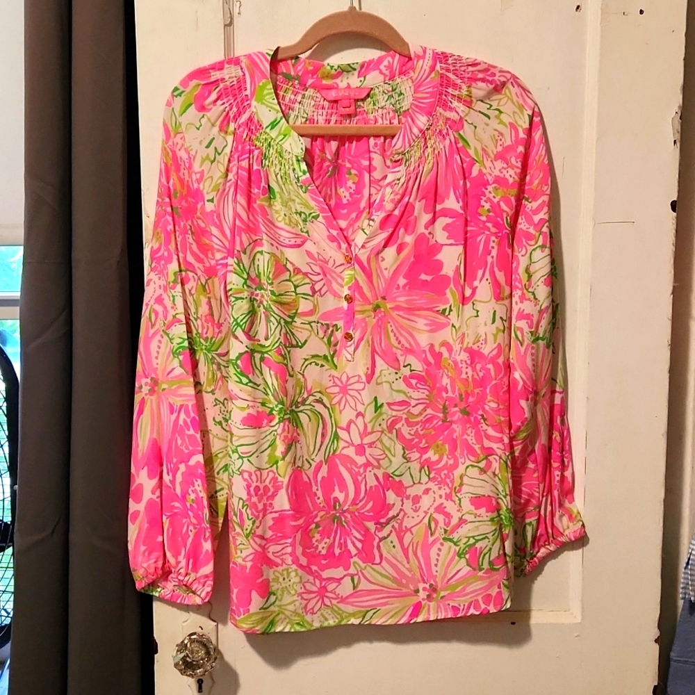 EUC Lilly Pulitzer women's large Elsa silk top
